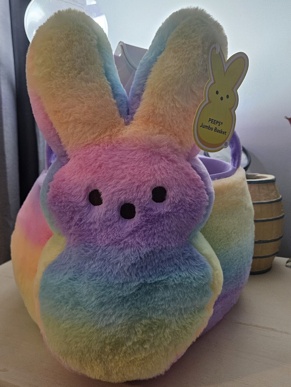 New PEEPS Rainbow Bunny Jumbo Plush Easter Basket 10.5” Pastel Tie Dye NWT